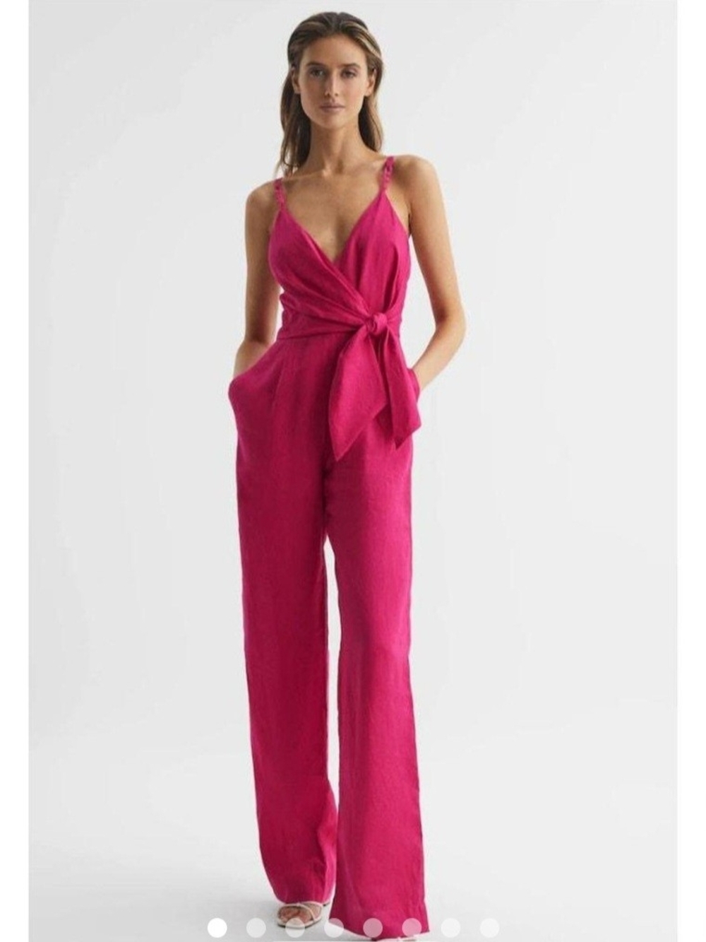 Reiss "Emilia" Sleeveless Fuchsia Wrap Jumpsuit with Tie Waist Sz 6